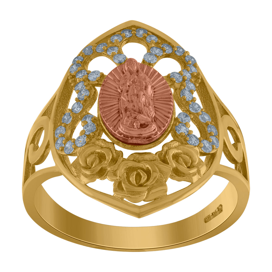 10kt Two-Tone Gold Womens Cubic-Zirconia Guadalupe Religious Ring