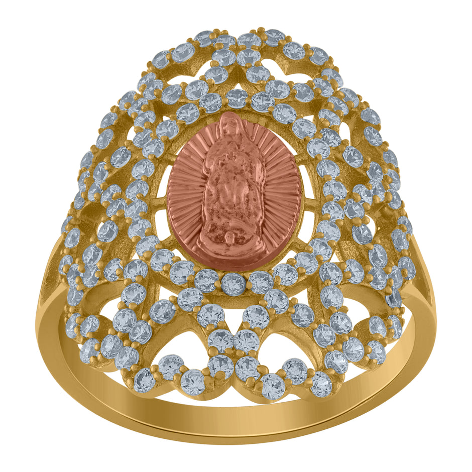10kt Two-Tone Gold Womens Cubic-Zirconia Guadalupe Religious Ring