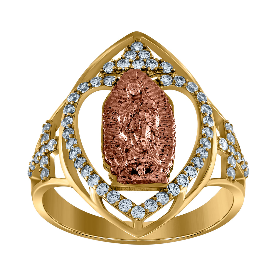 10kt Two-Tone Gold Womens Cubic-Zirconia Guadalupe Religious Ring