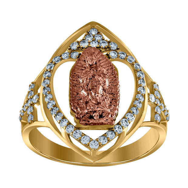 10kt Two-Tone Gold Womens Cubic-Zirconia Guadalupe Religious Ring