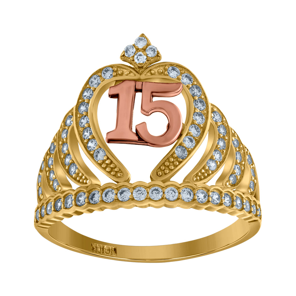 10kt Two-tone Gold Womens Cubic-Zirconia 15 Anos Quinceanera Ring