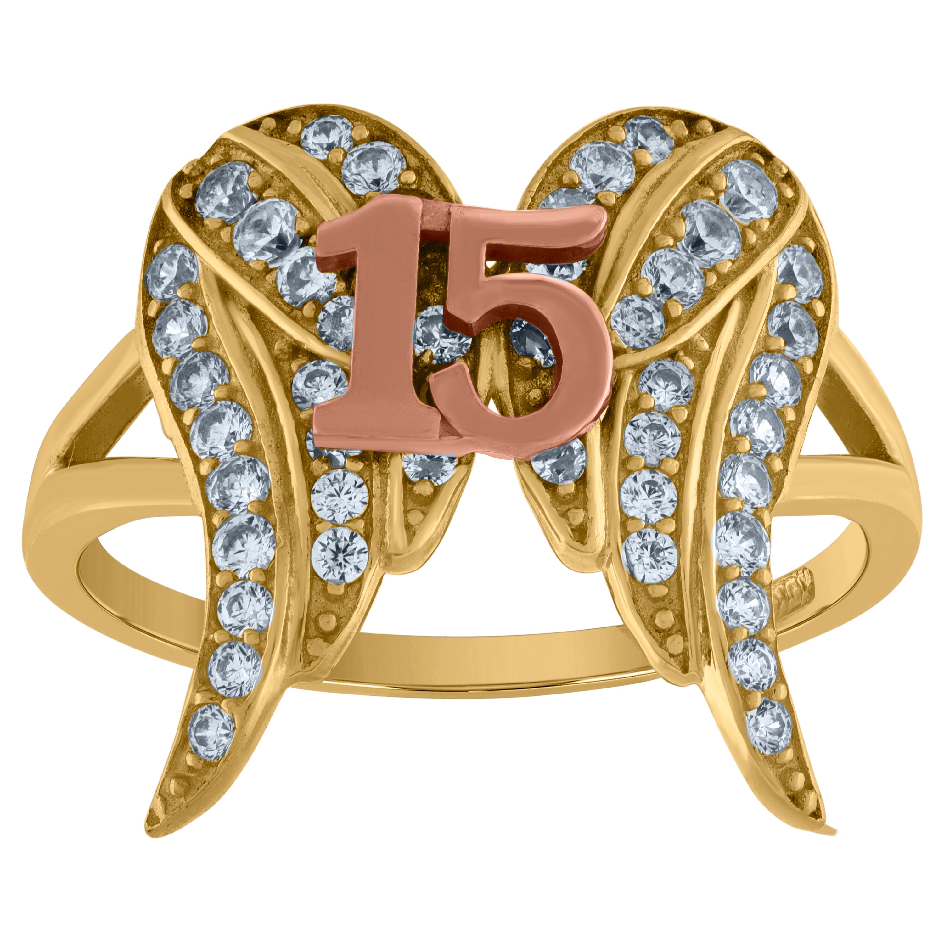 10kt Two-tone Gold Womens Cubic-Zirconia Angel Wings 15 Anos Quinceanera Ring