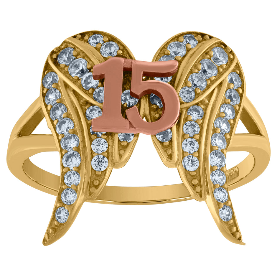 10kt Two-tone Gold Womens Cubic-Zirconia Angel Wings 15 Anos Quinceanera Ring