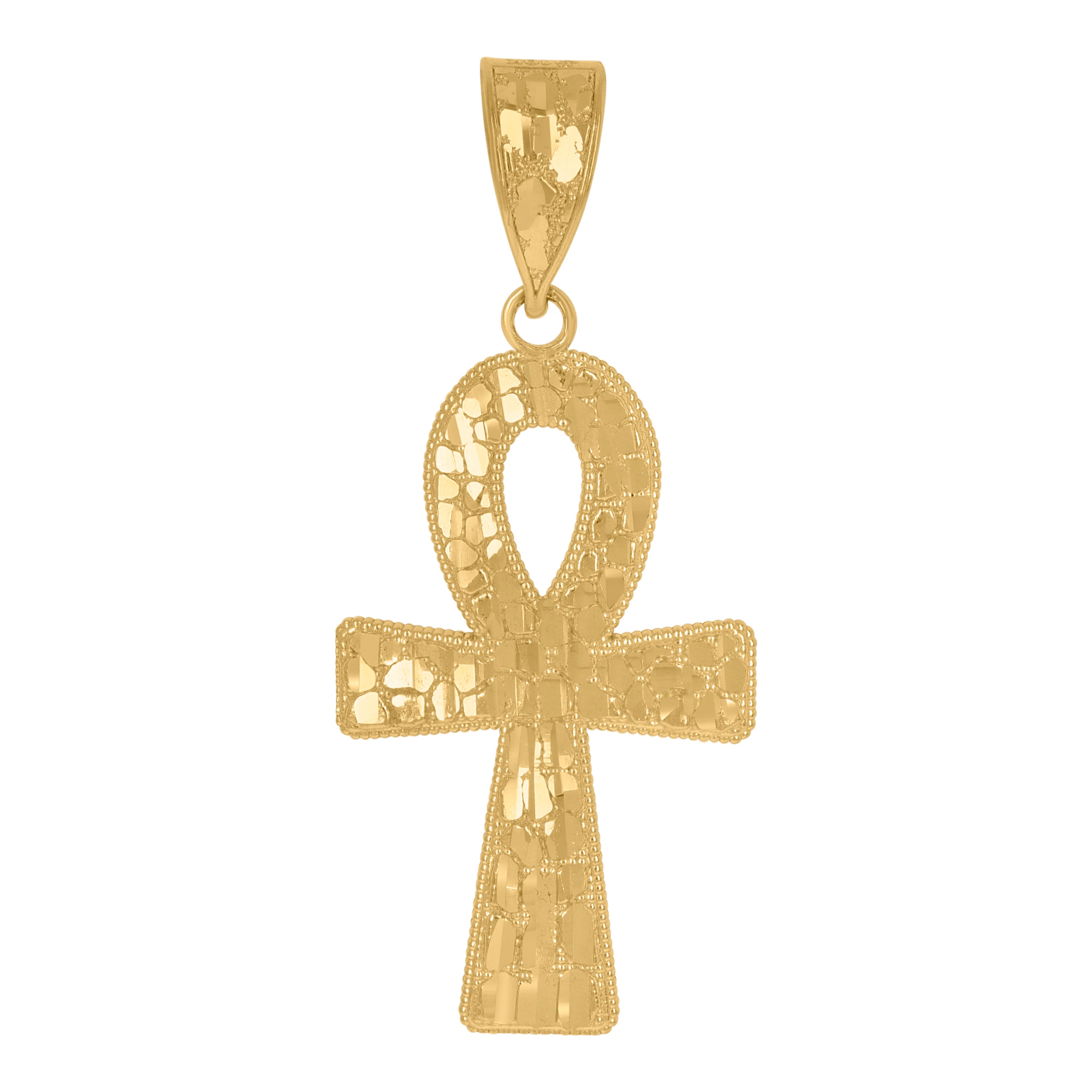 10kt Yellow Gold Diamond-Cut Nugget Ankh Religious Charm Pendant