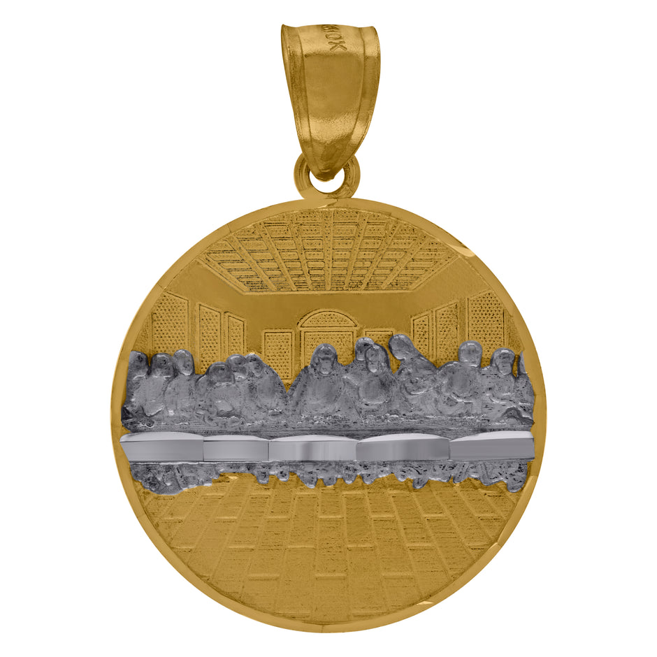 10kt Two-Tone Gold Diamond-Cut Last Supper Religious Charm Pendant