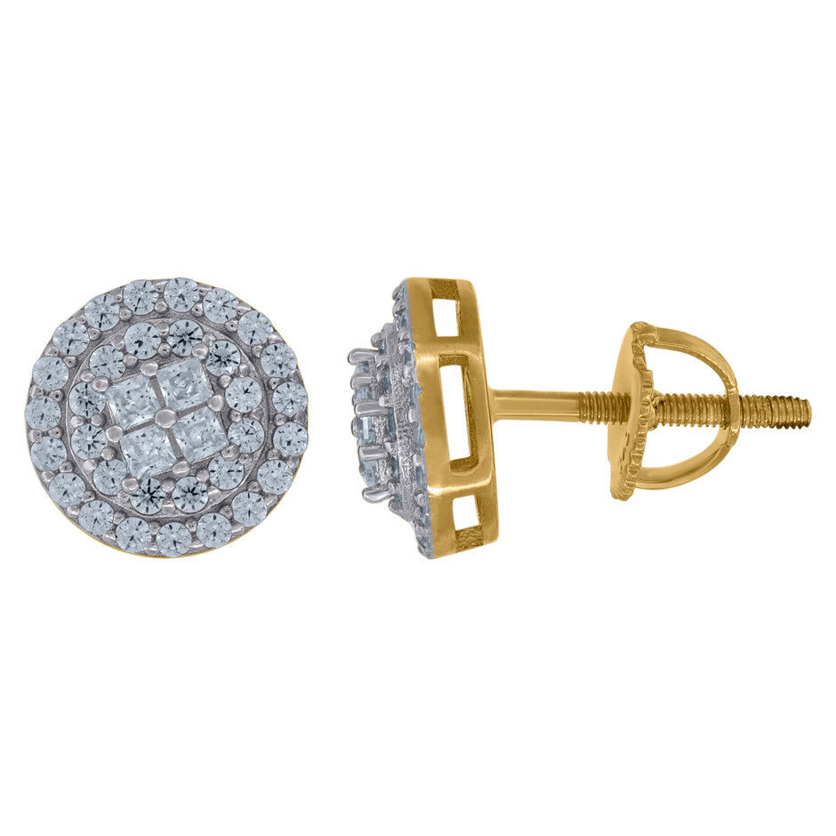 925 Sterling Silver Yellow-Tone Unisex Princess-Cut Cubic-Zirconia Fashion Stud Earrings 