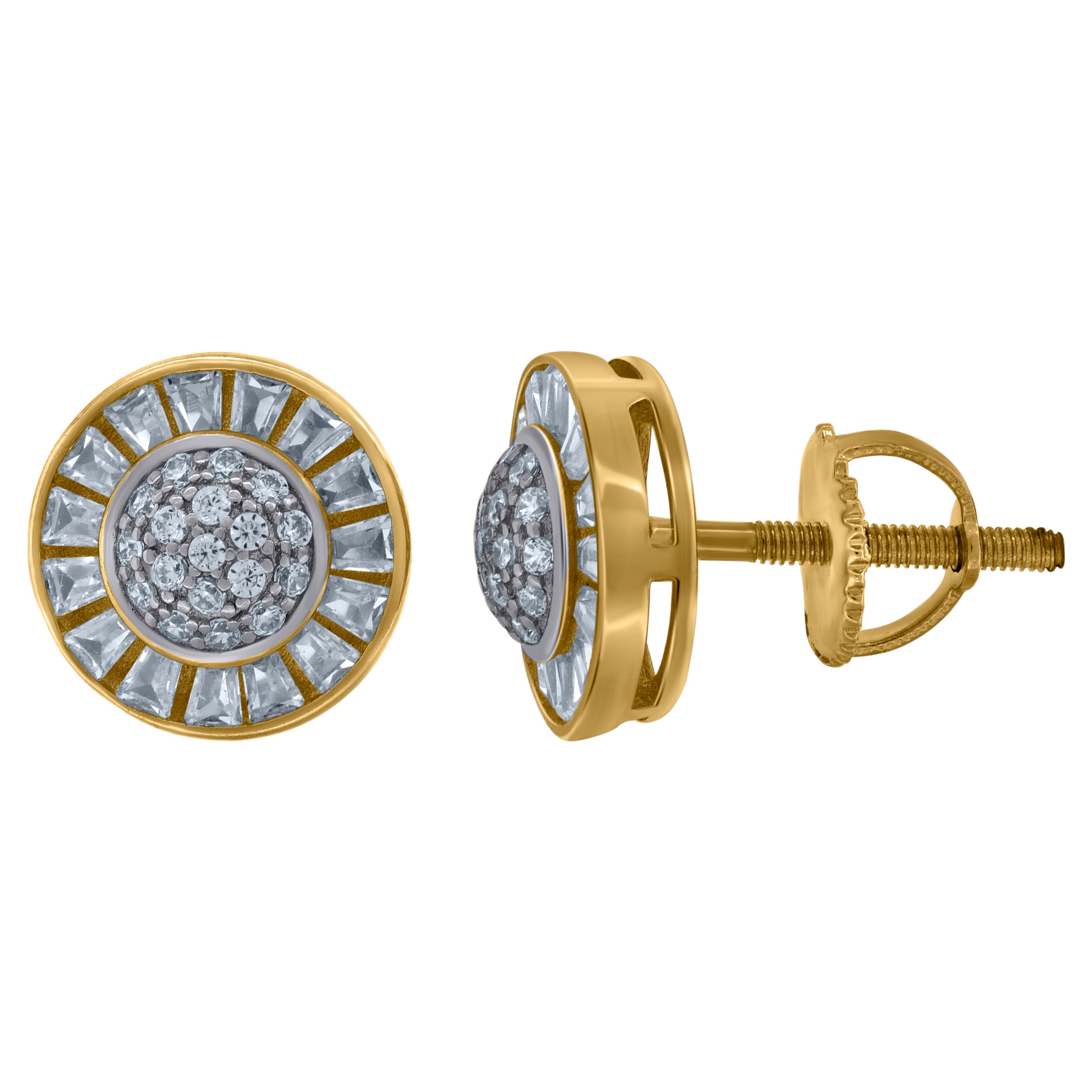 925 Sterling Silver Yellow-Tone Unisex Baguette Cubic-Zirconia Fashion Stud Earrings 