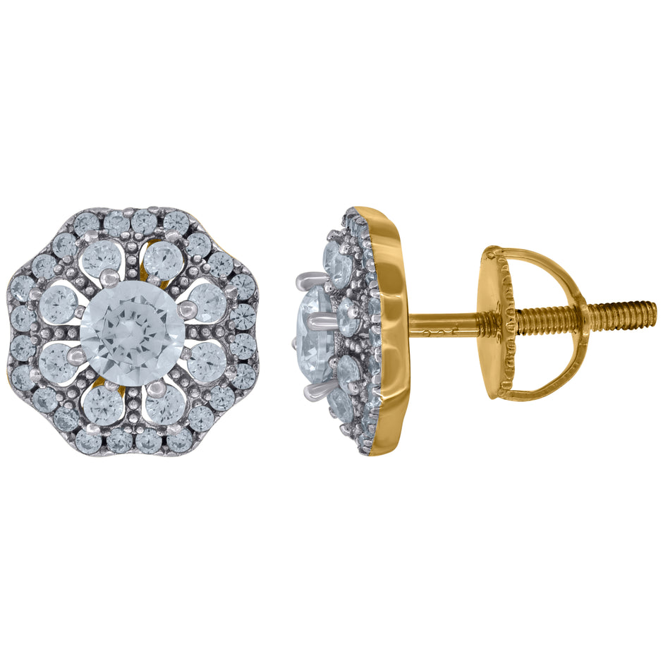 925 Sterling Silver Yellow-Tone Unisex Cubic-Zirconia Octagon Fashion Stud Earrings 