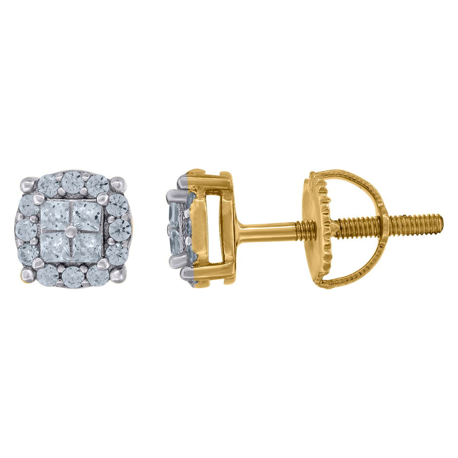 925 Sterling Silver Yellow-Tone Unisex Princess-Cut Cubic-Zirconia Fashion Stud Earrings 