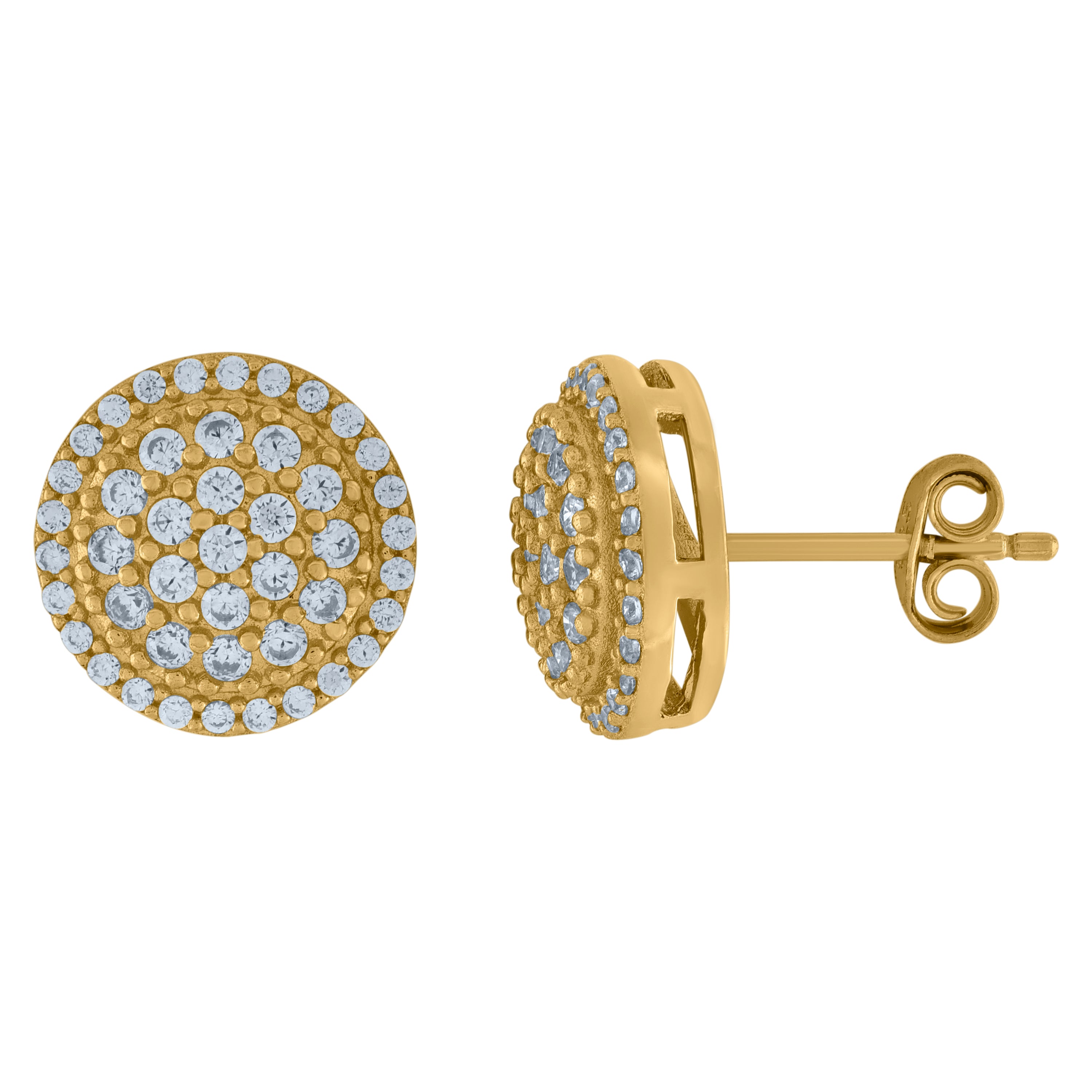 925 Sterling Silver Yellow-Tone Unisex Cubic-Zirconia Round Fashion Stud Earrings