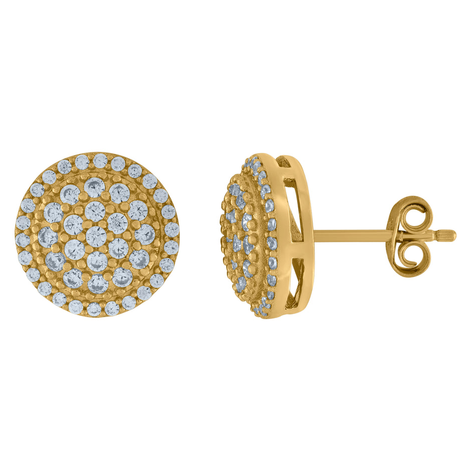 925 Sterling Silver Yellow-Tone Unisex Cubic-Zirconia Round Fashion Stud Earrings