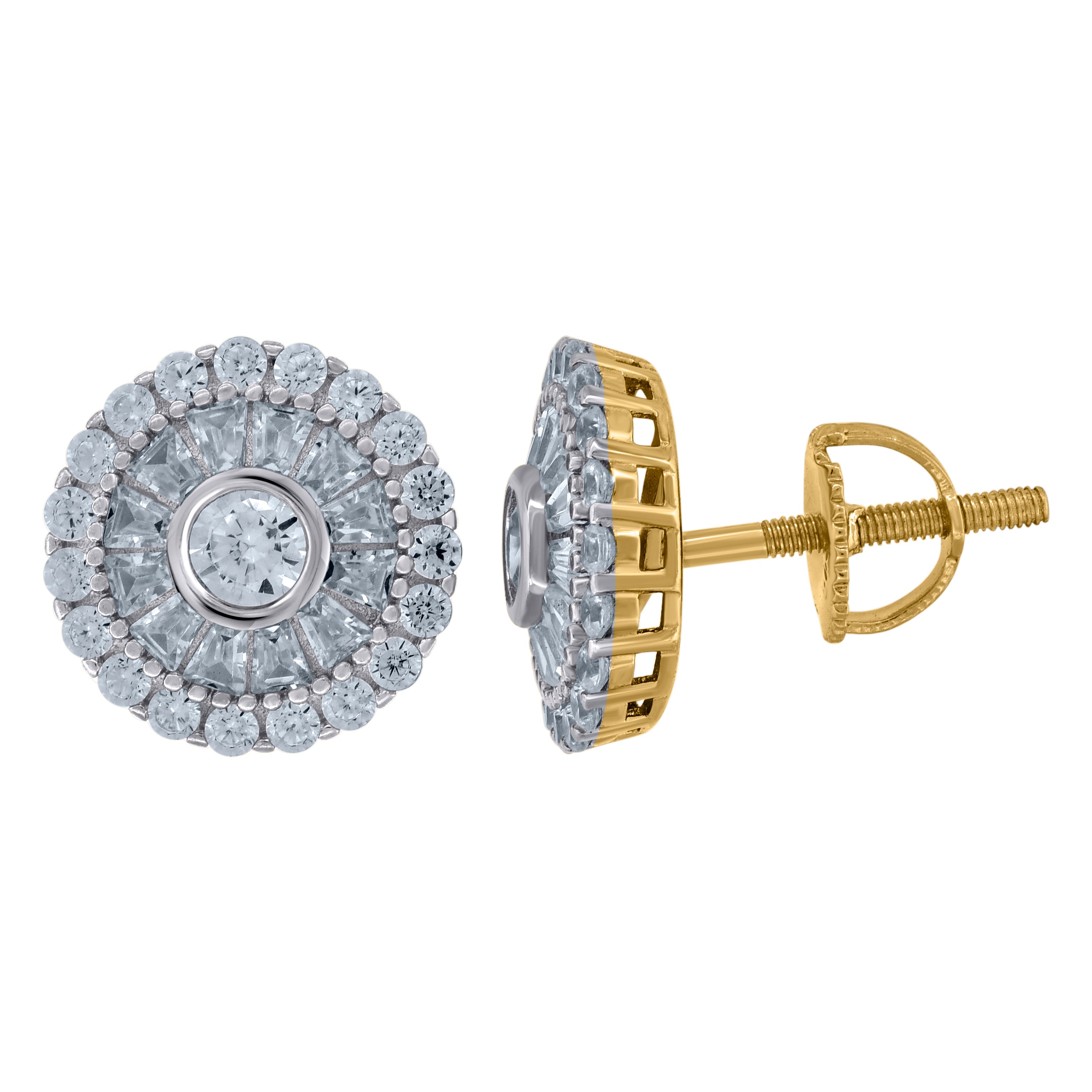 925 Sterling Silver Yellow-Tone Unisex Baguette Cubic-Zirconia Fashion Stud Earrings 