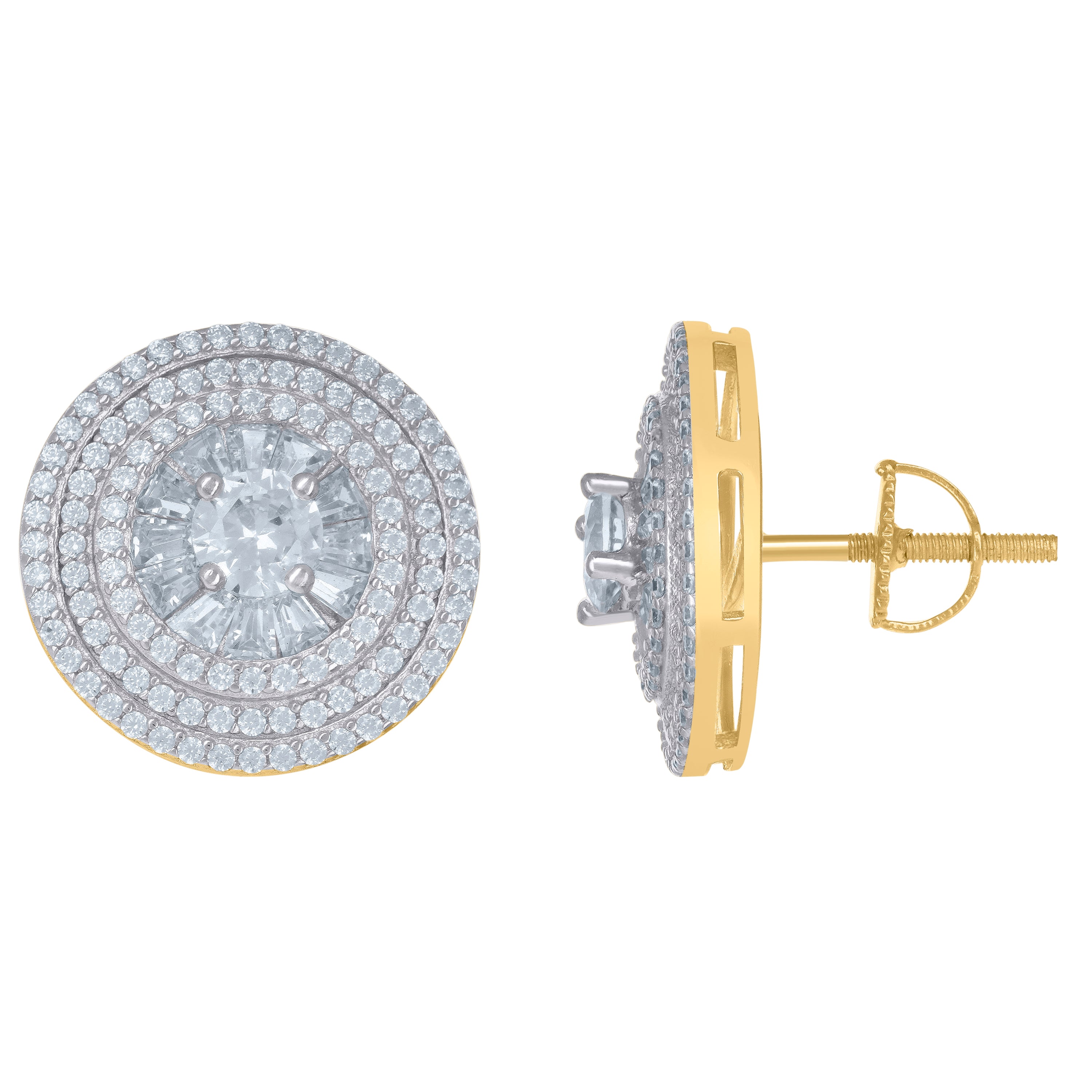925 Sterling Silver Yellow-Tone Womens Baguette Cubic-Zirconia Cluster Fashion Stud Earrings