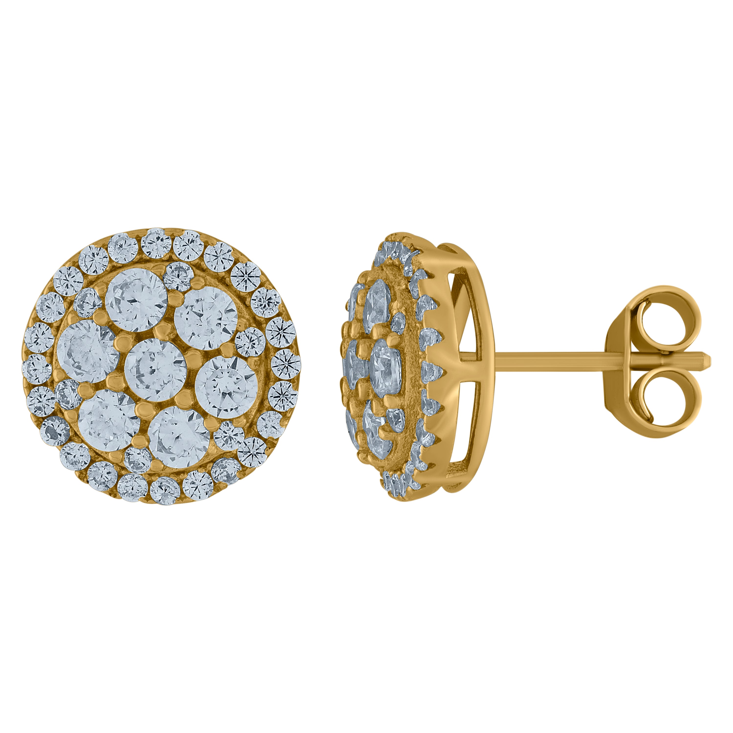925 Sterling Silver Yellow-Tone Unisex Cubic-Zirconia Round Fashion Stud Earrings