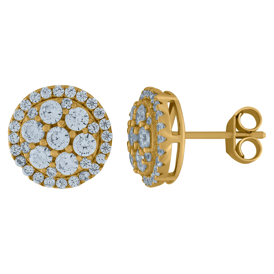 925 Sterling Silver Yellow-Tone Unisex Cubic-Zirconia Round Fashion Stud Earrings