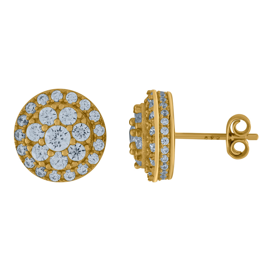 925 Sterling Silver Yellow-Tone Unisex Cubic-Zirconia Round Fashion Stud Earrings