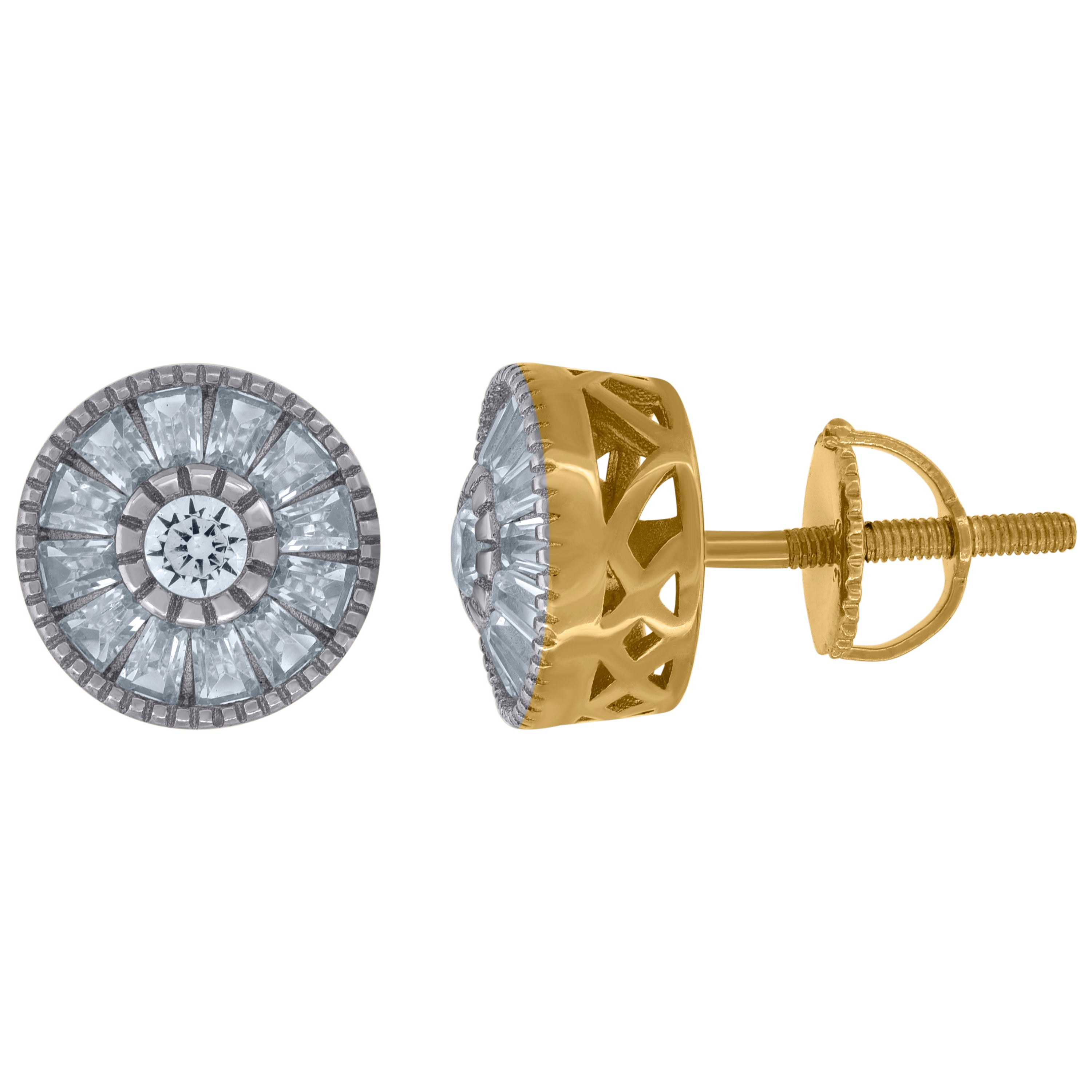 925 Sterling Silver Yellow-Tone Unisex Baguette Cubic-Zirconia Fashion Stud Earrings 