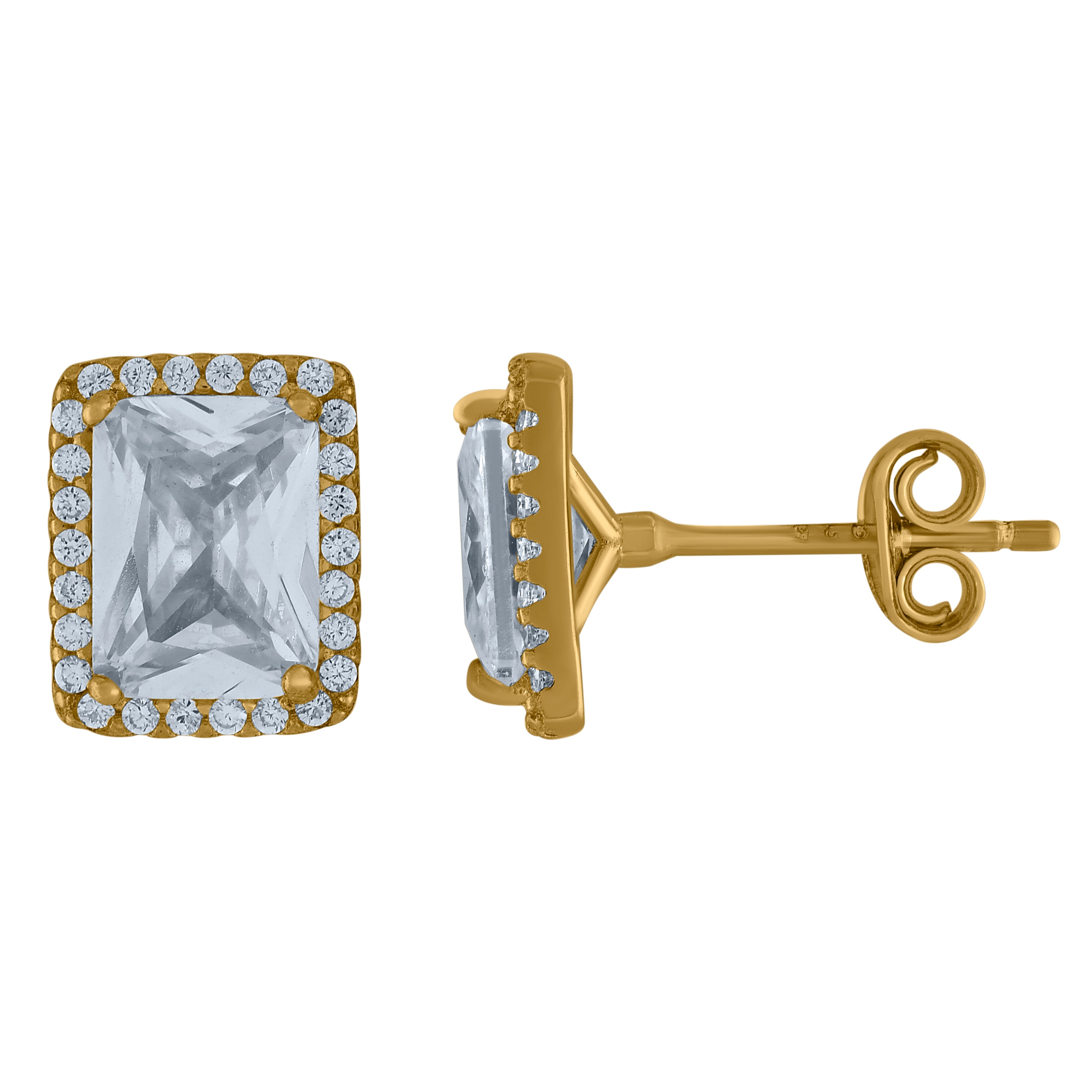 925 Sterling Silver Yellow-Tone Unisex Emerald Cubic-Zirconia Rectangle Fashion Stud Earrings