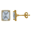 925 Sterling Silver Yellow-Tone Unisex Emerald Cubic-Zirconia Rectangle Fashion Stud Earrings