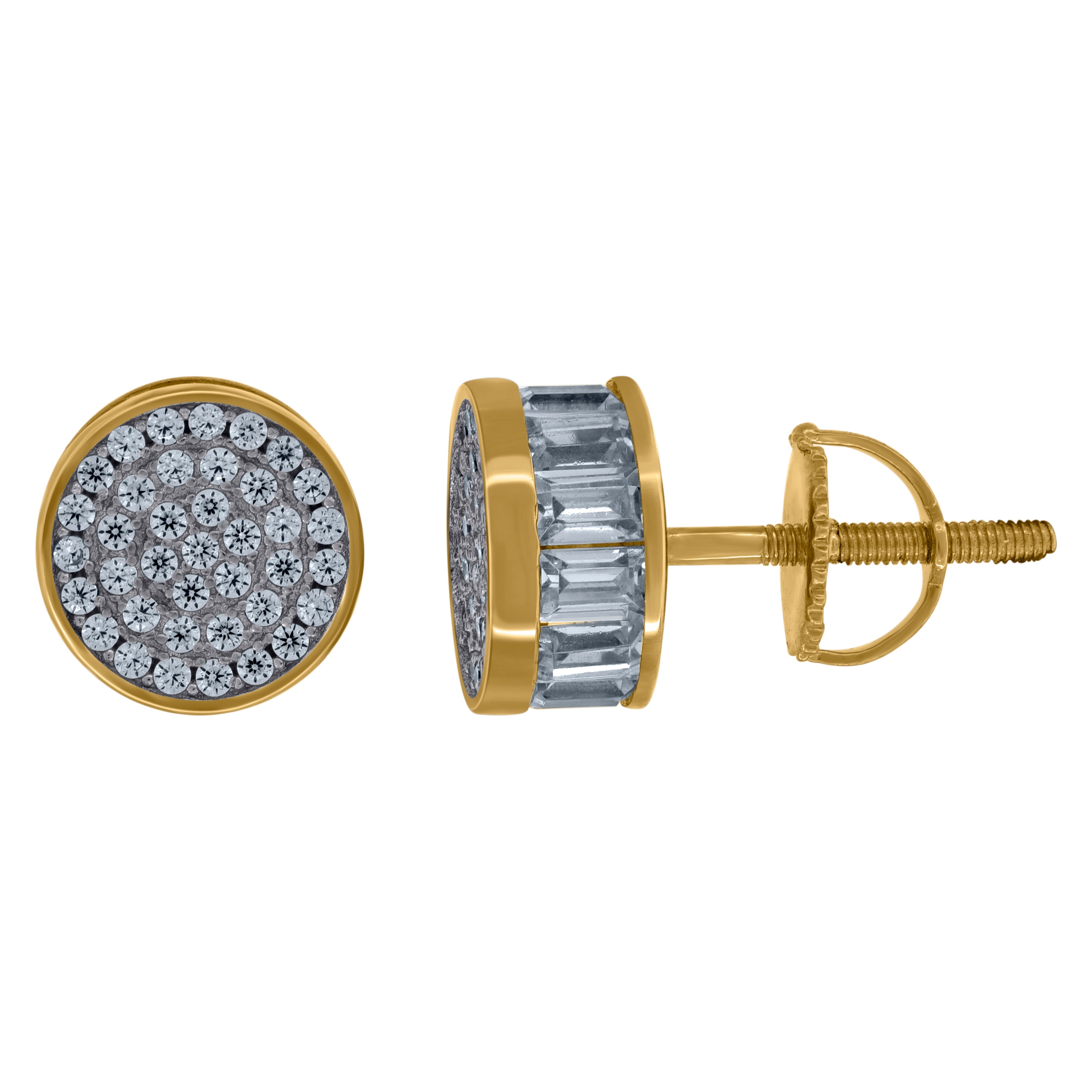 925 Sterling Silver Yellow-Tone Unisex Cubic-Zirconia Fashion Stud Earrings 