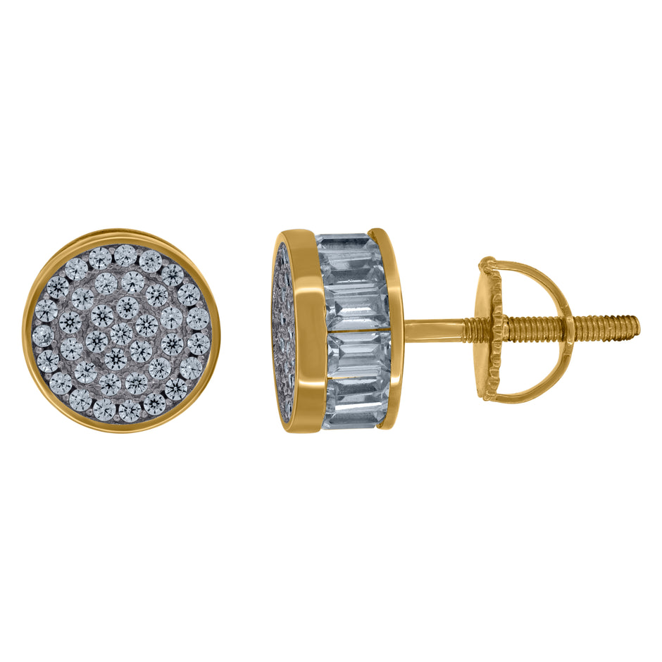 925 Sterling Silver Yellow-Tone Unisex Cubic-Zirconia Fashion Stud Earrings 