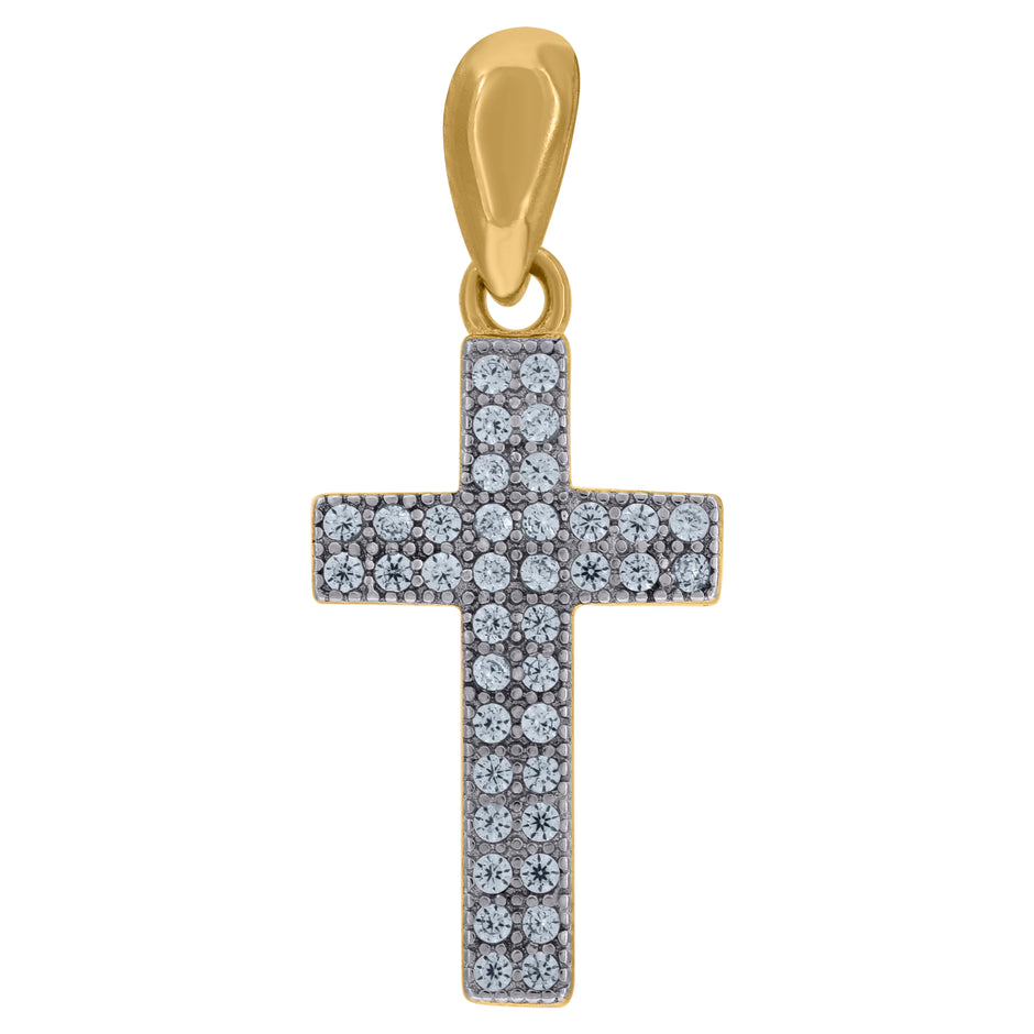 925 Sterling Silver Yellow-Tone Unisex Cubic-Zirconia Cross Religious Charm Pendant