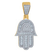 925 Sterling Silver Yellow-Tone Mens Baguette Cubic-Zirconia Humsa Symbol Religious Charm Pendant