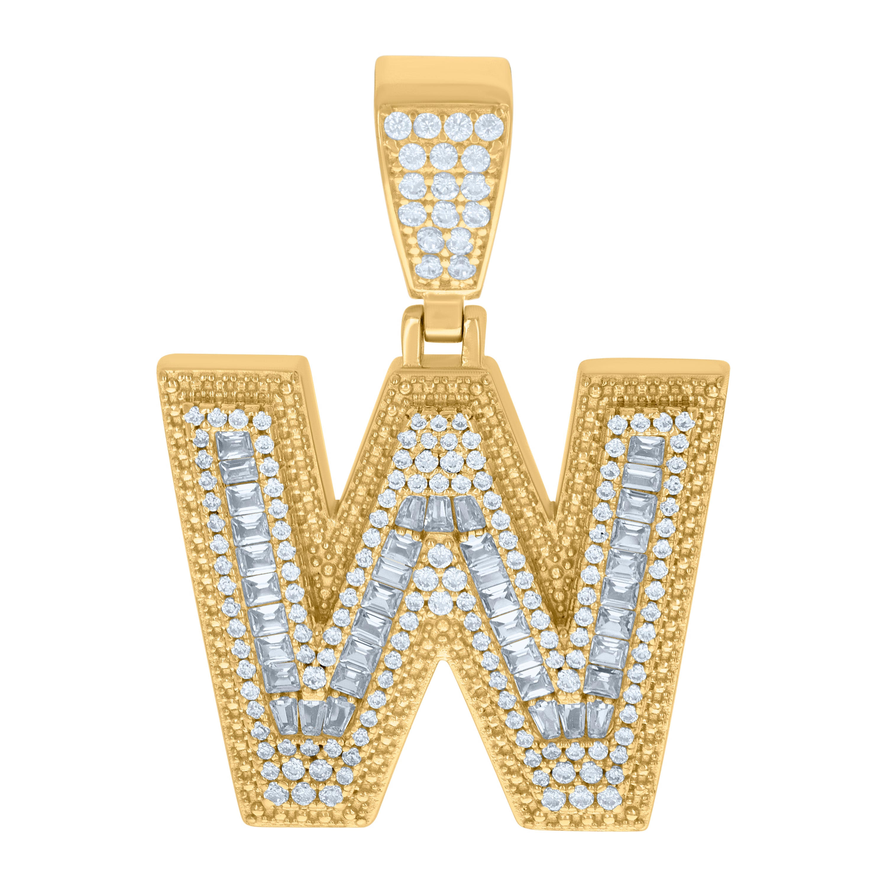 925 Sterling Silver Yellow-Tone Mens Baguette Round Cubic-Zirconia W Alphabet Initials Charm Pendant