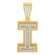925 Sterling Silver Yellow-Tone Mens Baguette Round Cubic-Zirconia I Alphabet Initials Charm Pendant