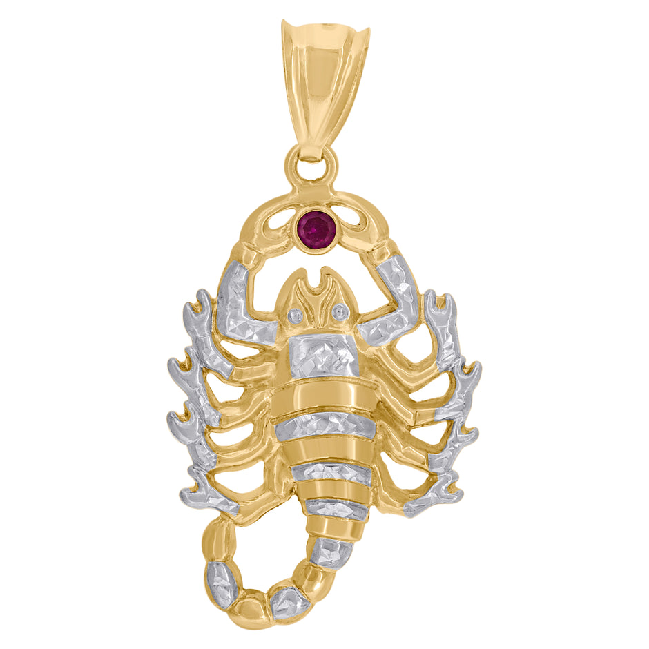 10kt Two-Tone Gold Men Cubic-Zirconia Zodiac Sign Scorpion Pendant