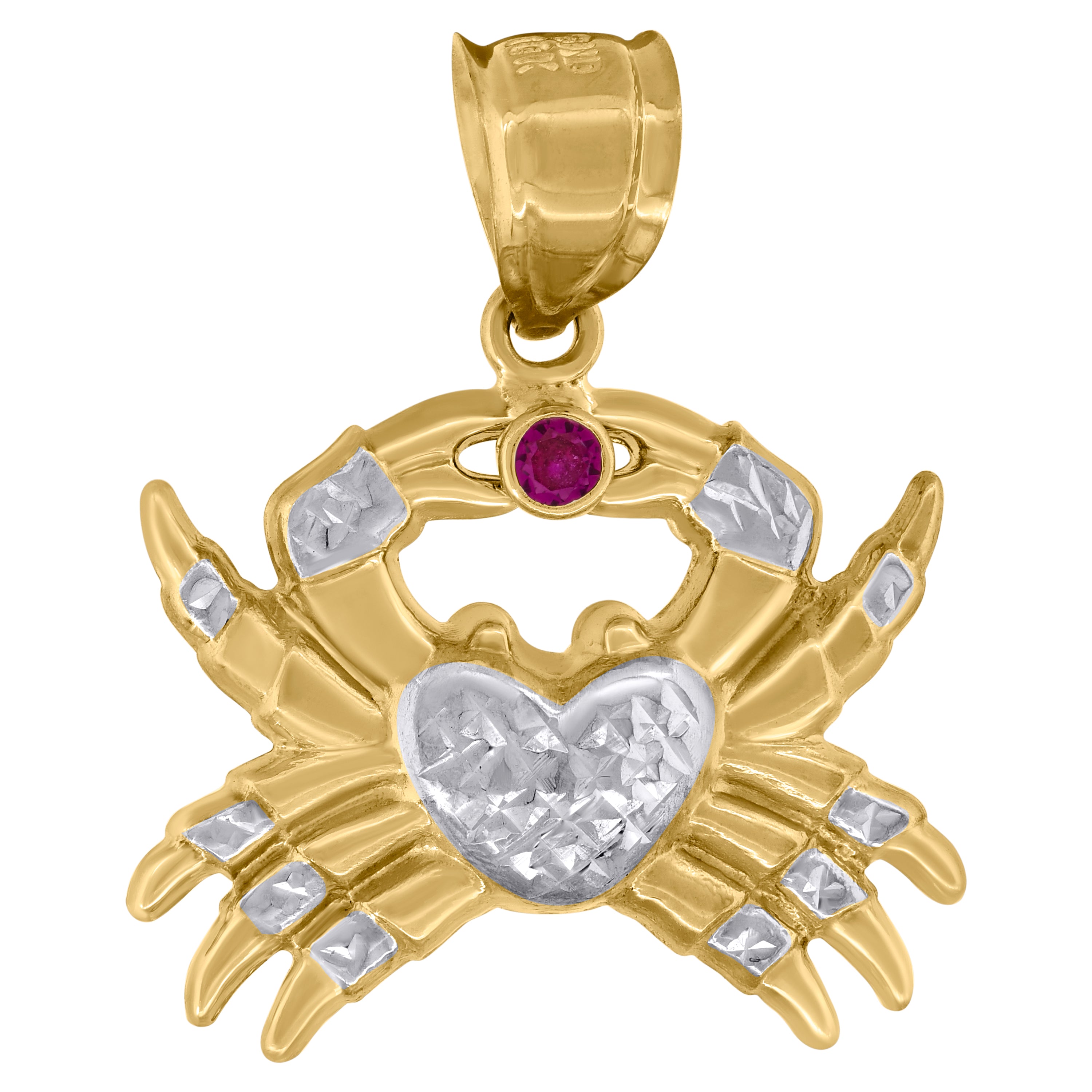 10kt Two-Tone Gold Men Cubic-Zirconia Zodiac Sign Cancer Pendant