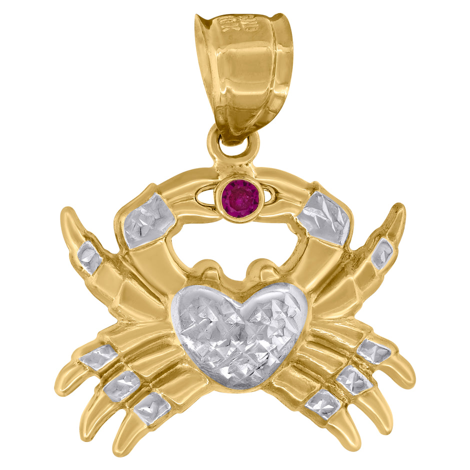 10kt Two-Tone Gold Men Cubic-Zirconia Zodiac Sign Cancer Pendant
