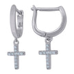 925 Sterling Silver Unisex Cubic-Zirconia Cross Religious Dangle Hoop Earrings