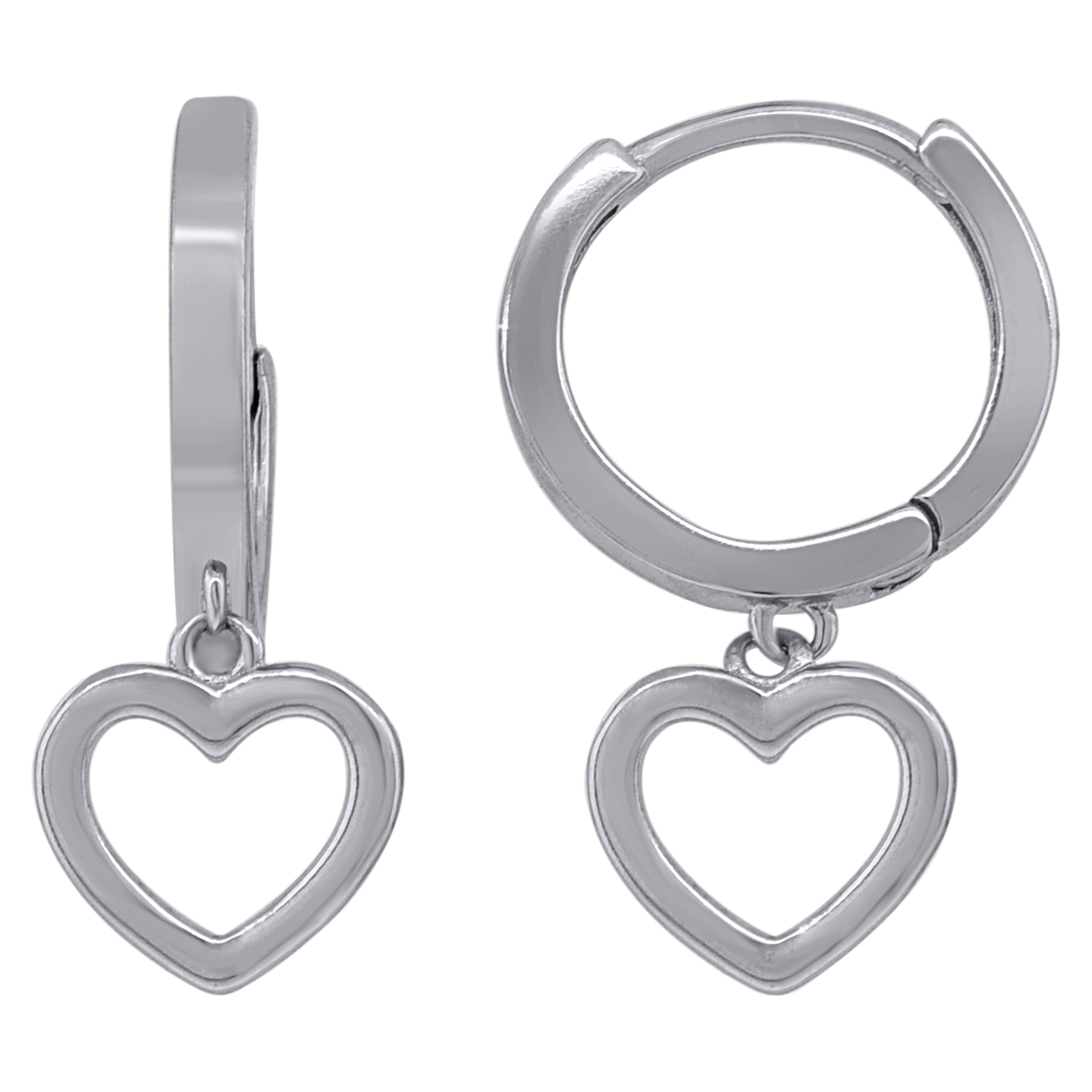 925 Sterling Silver Womens Heart Dangle Hoop Earrings
