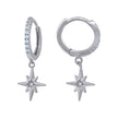 925 Sterling Silver Unisex Cubic-Zirconia Star Fashion Dangle Hoop Earrings