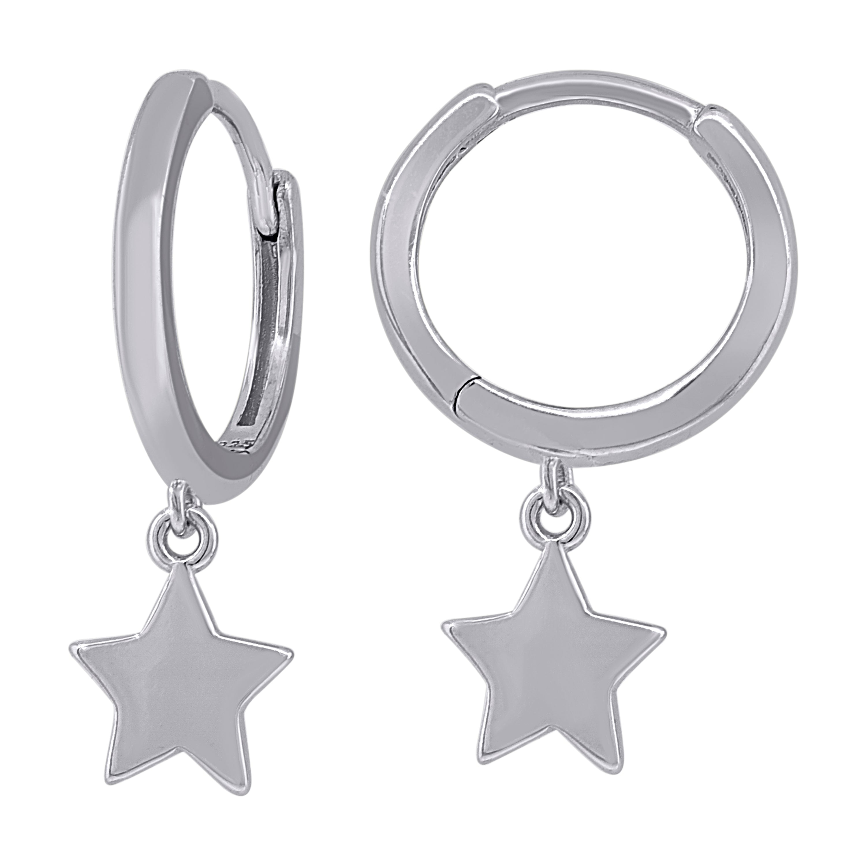 925 Sterling Silver Unisex Star Fashion Dangle Hoop Earrings