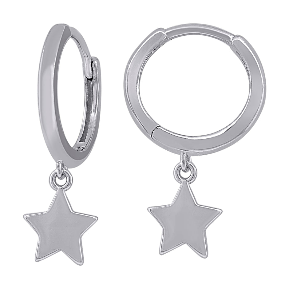 925 Sterling Silver Unisex Star Fashion Dangle Hoop Earrings