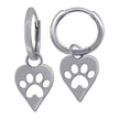 925 Sterling Silver Womens Paw Print Heart Dangle Hoop Earrings