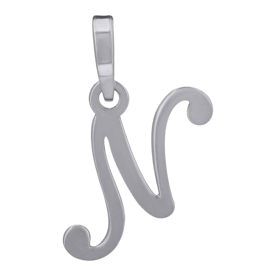 925 Sterling Silver Unisex Initial Alphabet N Charm Pendant