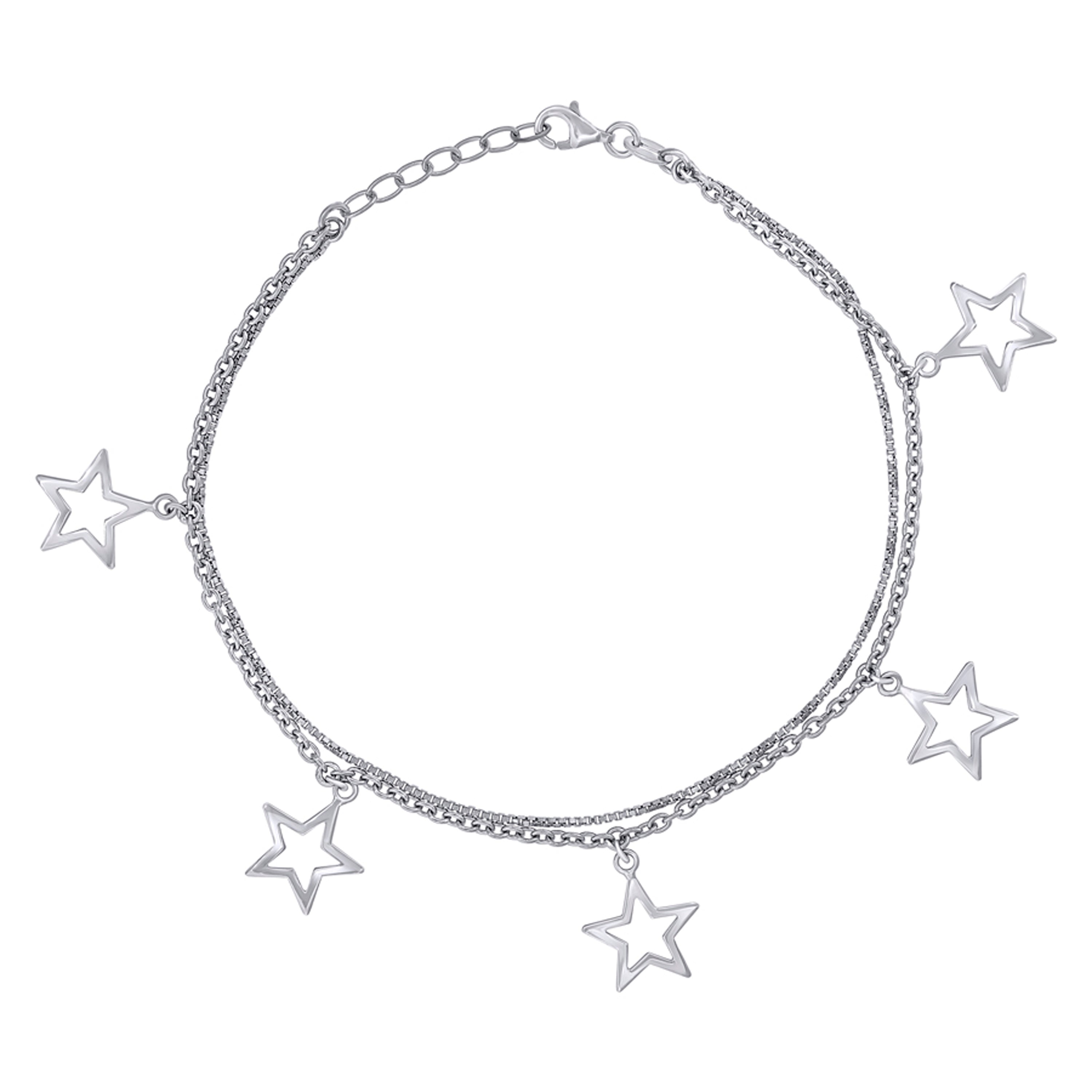 925 Sterling Silver Women Fashion Stars Anklet Size 10 Inches