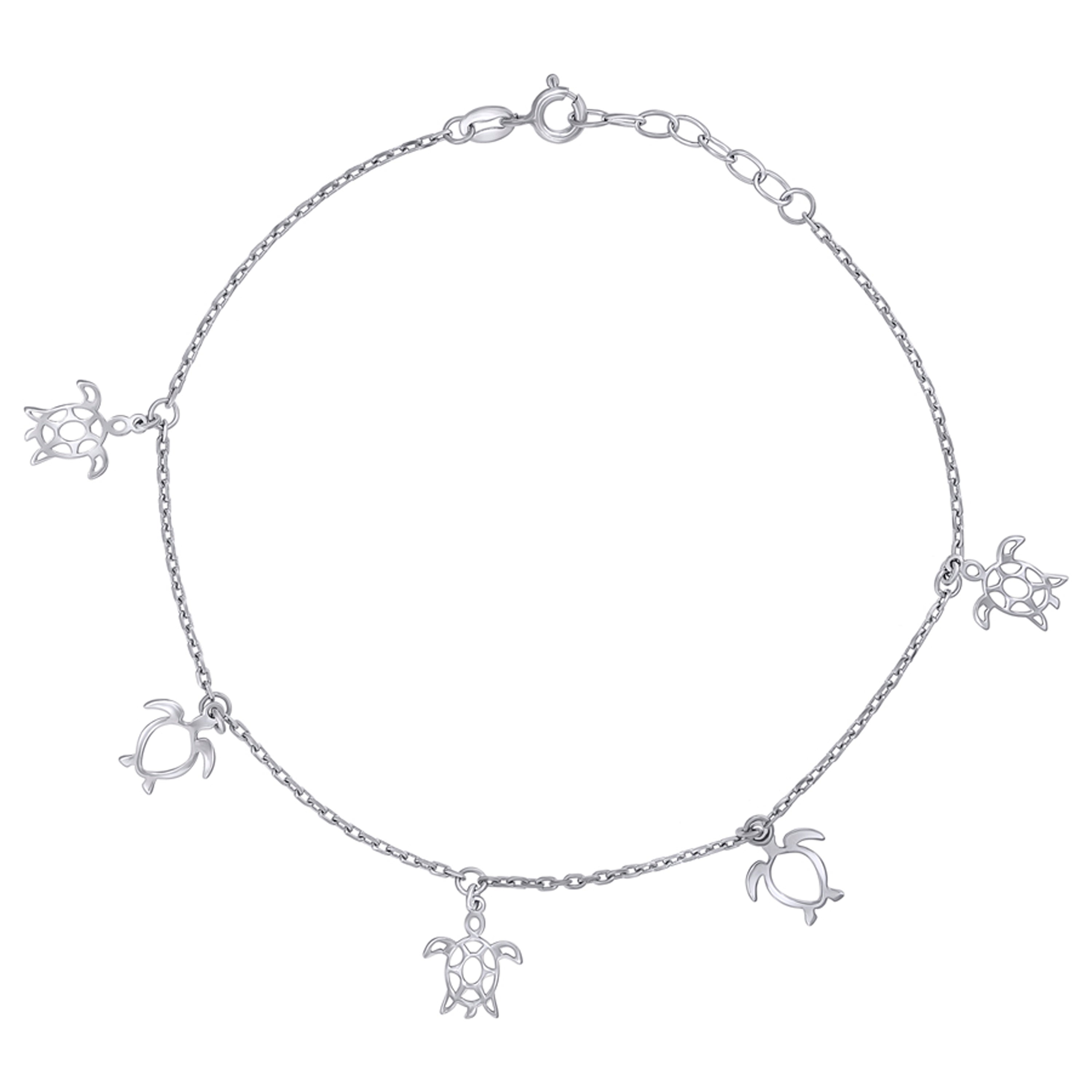 925 Sterling Silver Womens Ocean Life Turtle Charms Anklet Size 10 Inches