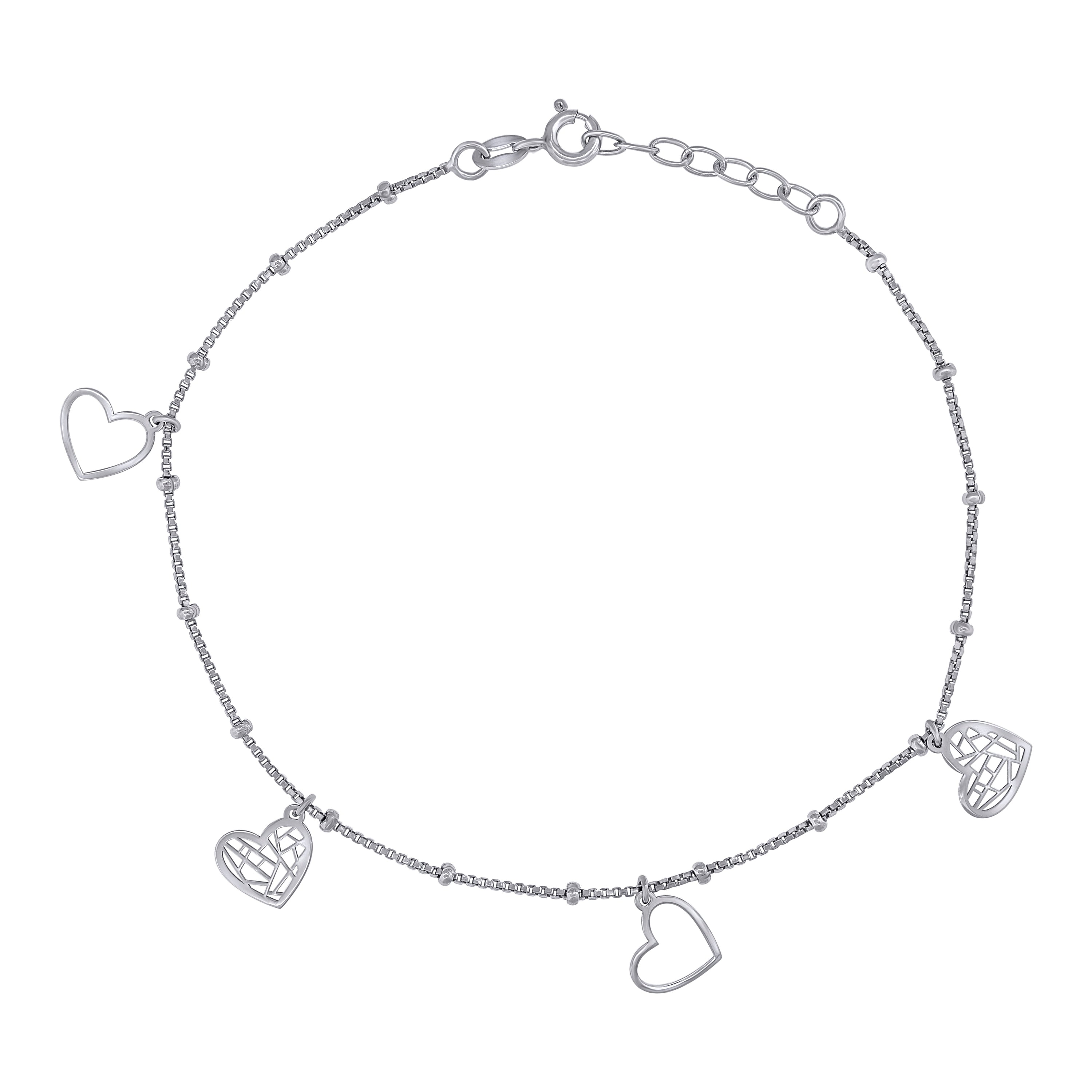 925 Sterling Silver Women Heart Charms Anklet Size 10 Inches