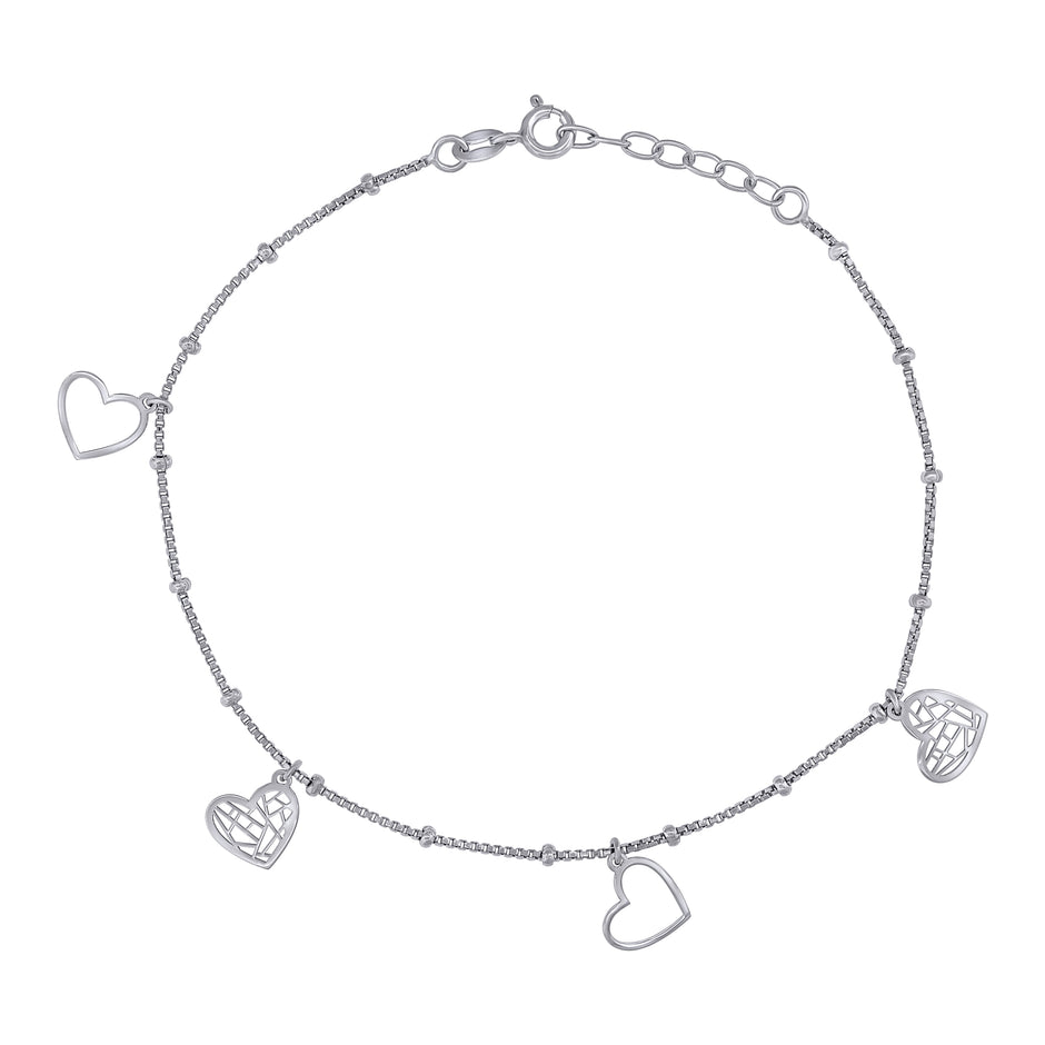 925 Sterling Silver Women Heart Charms Anklet Size 10 Inches