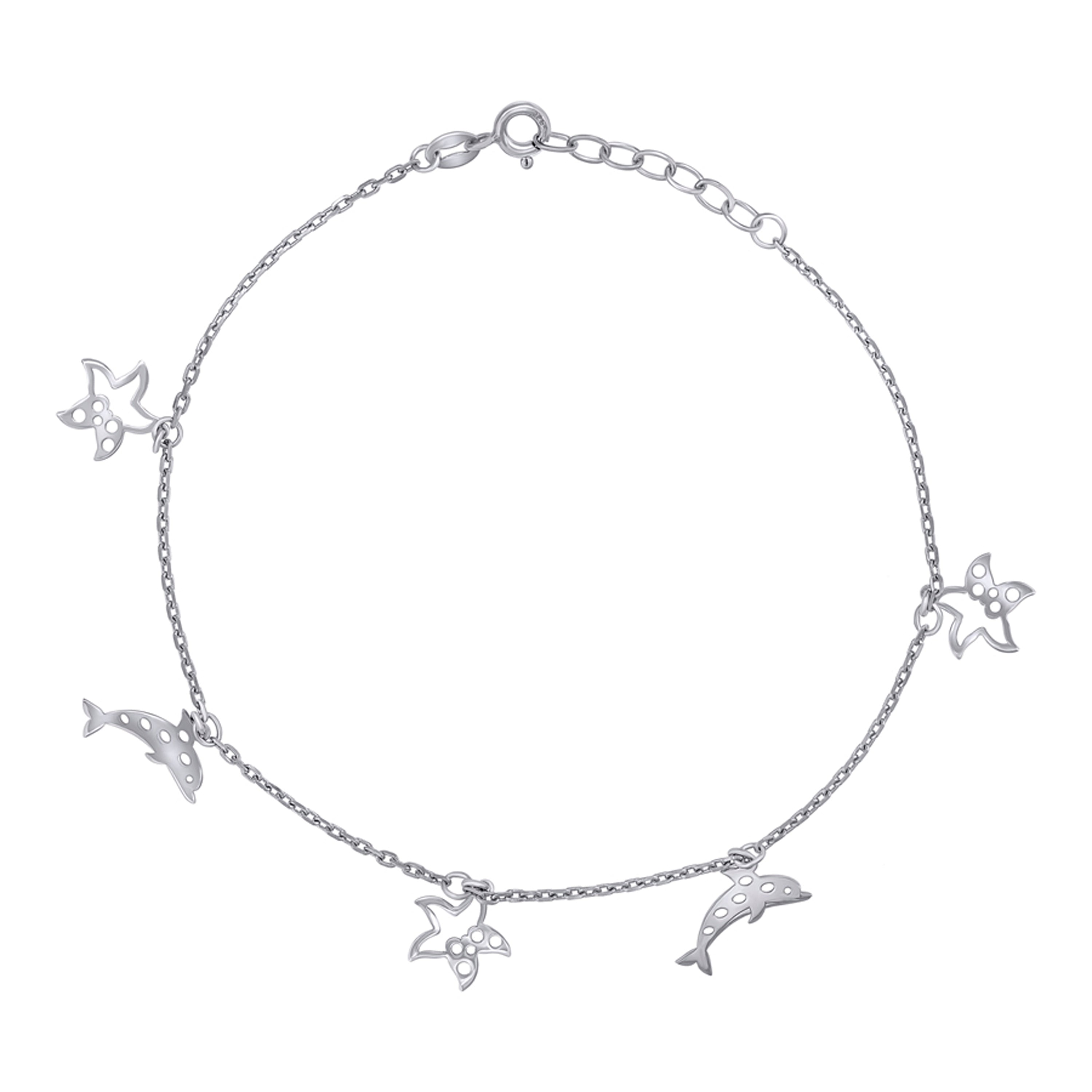 925 Sterling Silver Womens Ocean Life Charms Anklet Size 10 Inches