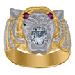 10kt Two-Tone Gold Mens White Pink Cubic Zirconia Tiger Animal Ring