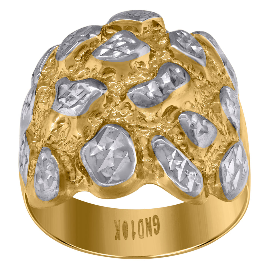 10kt Two-tone Gold Mens Nugget Fashion Ring