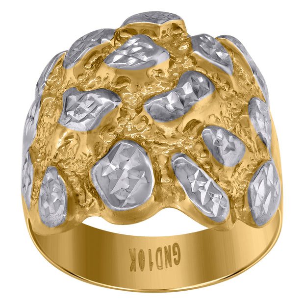 10kt Two-tone Gold Mens Nugget Fashion Ring