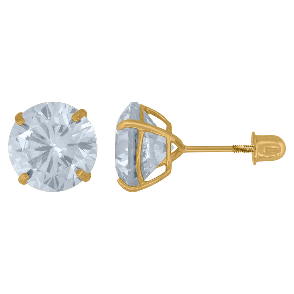 14Kt Yellow Gold Womens Cubic-Zirconia 8mm Round Stud Earrings