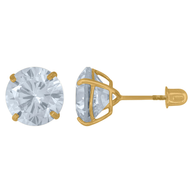 14Kt 8mm Round Basket Cz Stud With Screwback