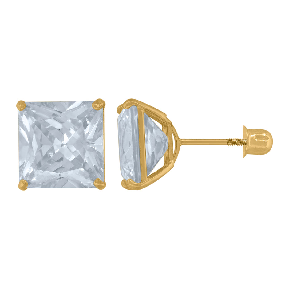 14Kt Yellow Gold Womens Princess-Cut Cubic-Zirconia 8mm Square Stud Earrings